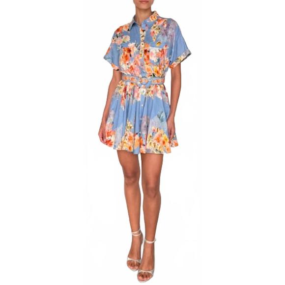 Hemant and Nandita Saba Short Dress in Blue Floral